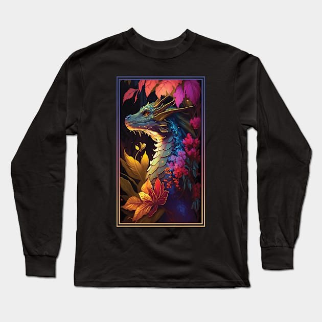 Dragon Vibrant Tropical Flower Tall Digital Oil Painting Portrait 3 Long Sleeve T-Shirt by ArtHouseFlunky